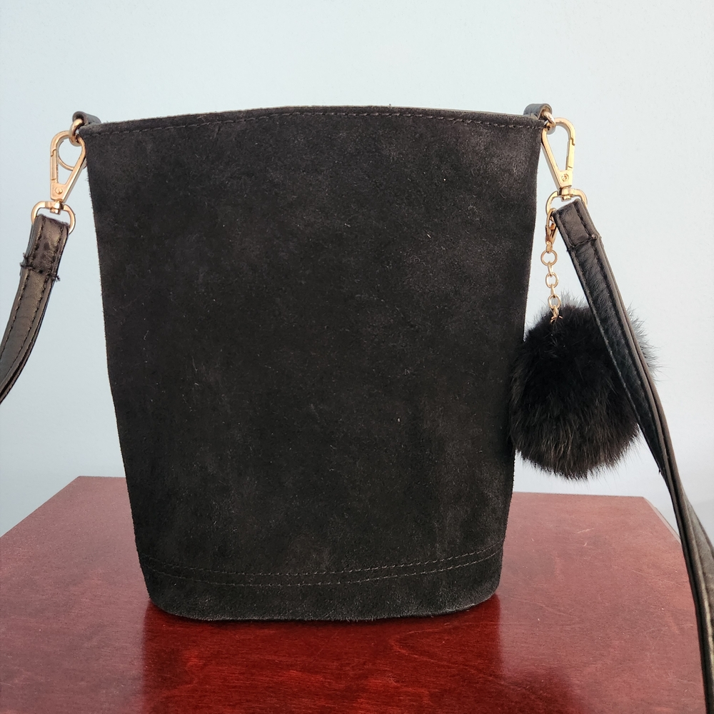 VIETA Fashion Black Crossbody Bag with Pom-Pom Accent